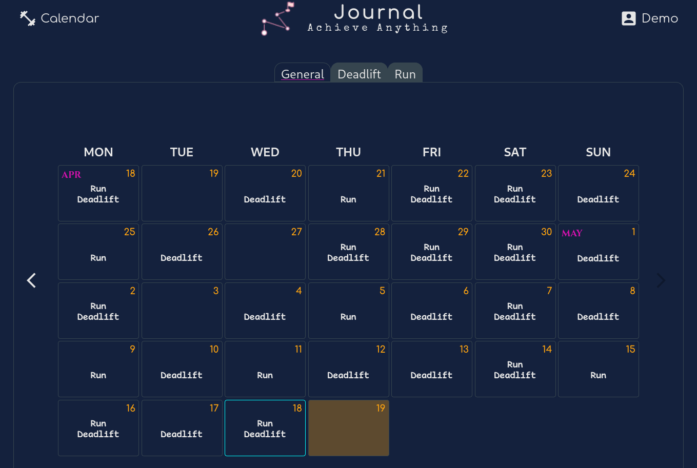journal app calendar view